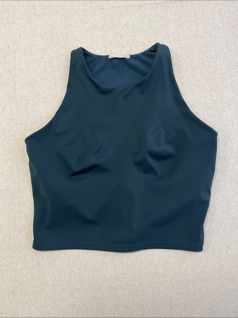 Oysho XL Dark Teal High Neck Sports Bra Crop Tank Built In Bra Activewear